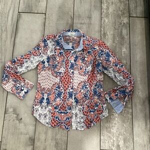 Van Heusen Classic Fit button down Floral Shirt - Blue and Red size large#581